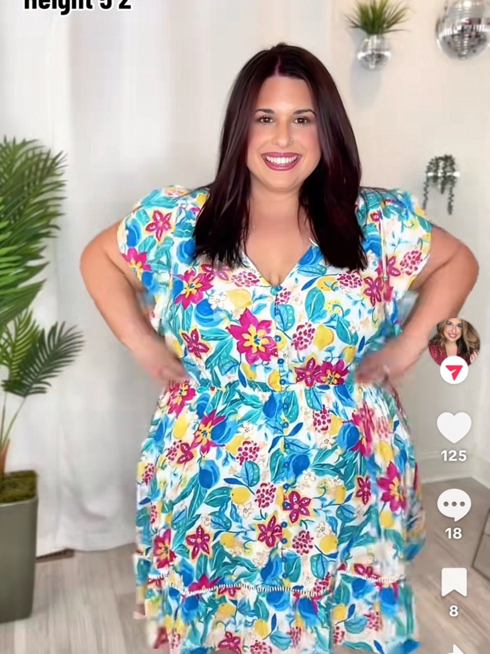 Plus Bright Floral V-Neck Button Front Dress